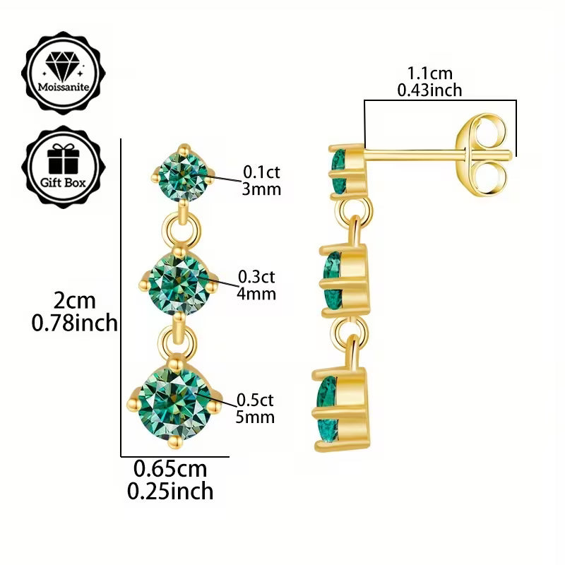 Yellow Gold Plated Sterling Silver 1.8ct Aquamarine Moissanite Stud Drop Earrings