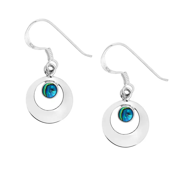 Sterling Silver Round Abalone Drop Earrings