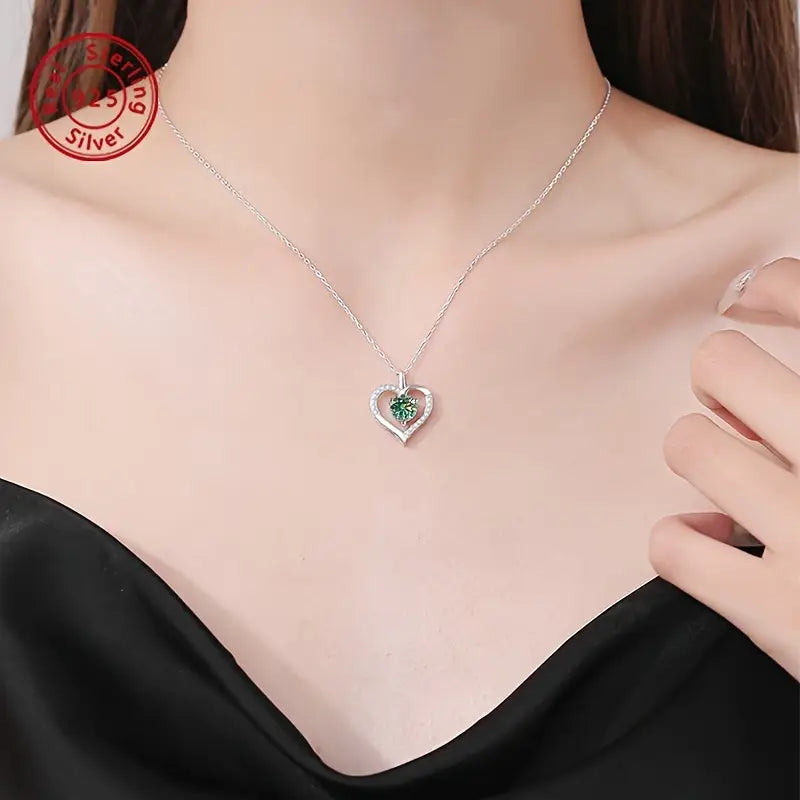 Sterling Silver 1ct Black Moissanite Heart Pendant & Chain