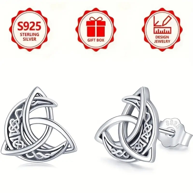 Sterling Silver Celtic Knot Crescent Moon Stud Earrings