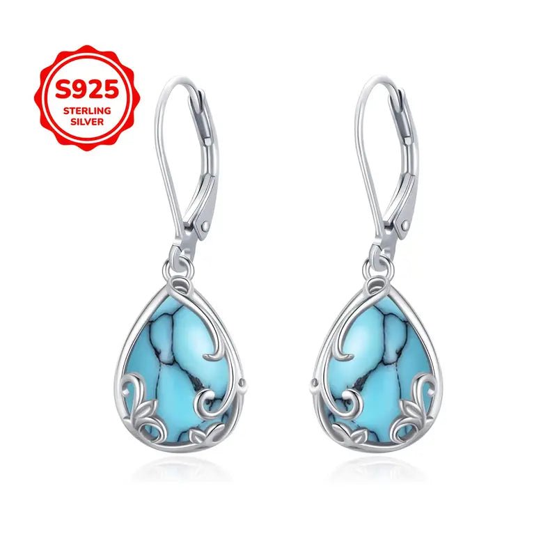 Sterling Silver Filigree Turquoise Teardrop Drop Earrings