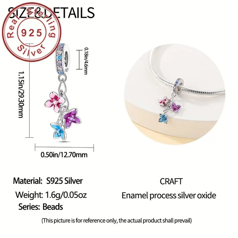 Sterling Silver Flowers Cubic Zirconia Bead Charm