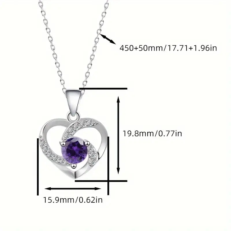 Sterling Silver Pink Cubic Zirconia Heart Pendant & Chain
