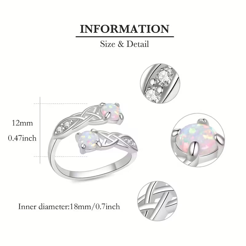 Sterling Silver Celtic Knot Opal Ring Adjustable N-T