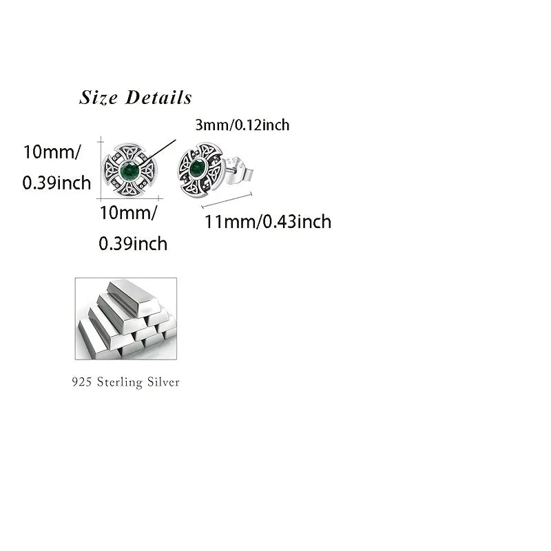 Sterling Silver Celtic Knot Green Cubic Zirconia Stud Earrings