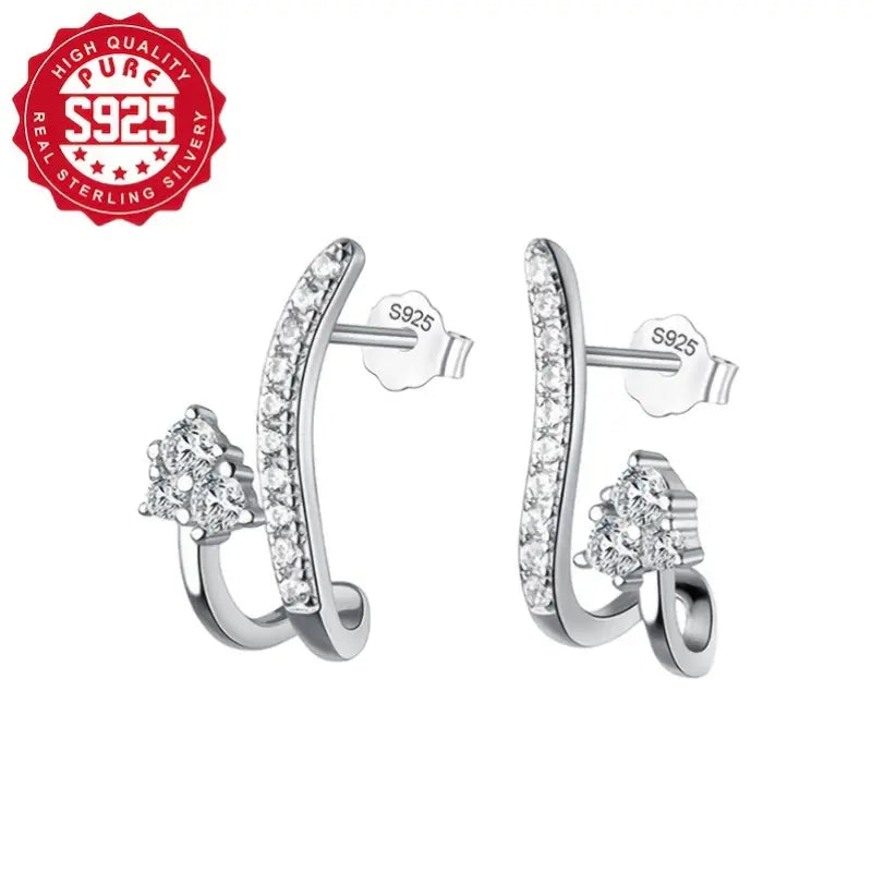 Sterling Silver Cubic Zirconia Vine Stud Earrings