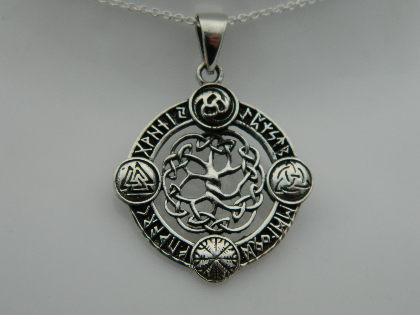 Sterling Silver Viking Runic Pendant & Chain