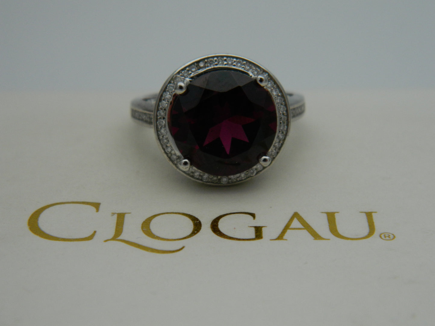Clogau 9ct White Gold Rhodolite Garnet & Diamond Cocktail Ring size P
