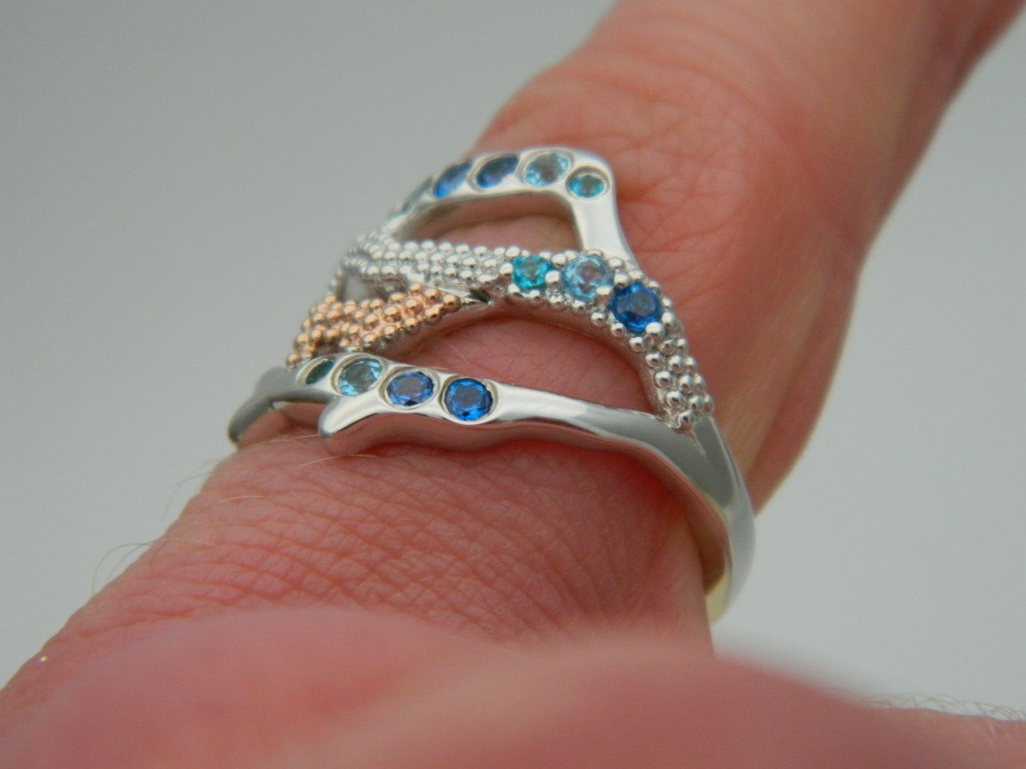 Clogau Sterling Silver & 9ct Rose Gold Sea Jewels Topaz Ring size N