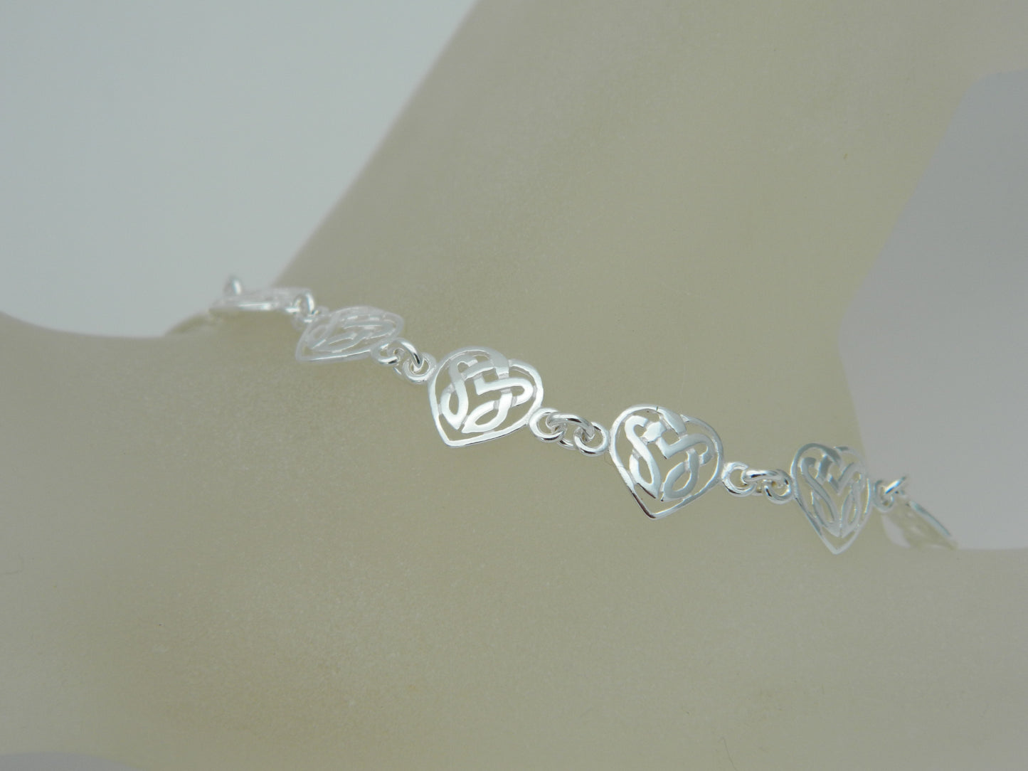 Sterling Silver Filigree Heart Bracelet 18cm