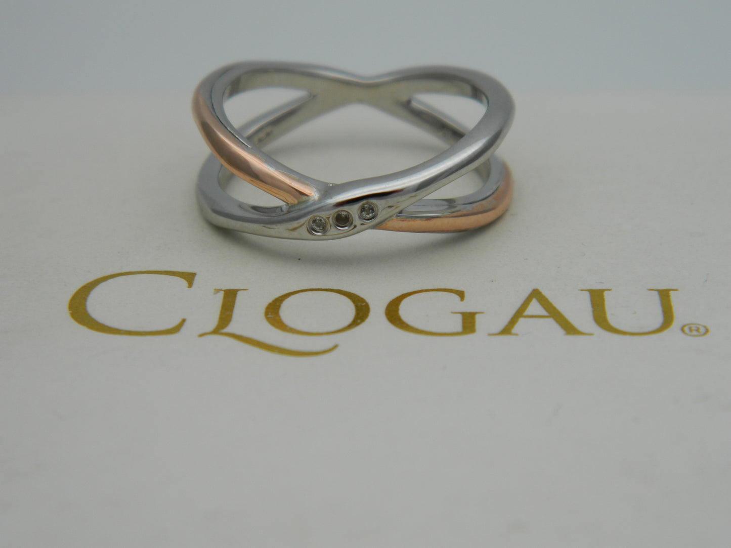 Clogau Sterling Silver & 9ct Rose Gold Ripples Cross-Over Topaz Ring size M or P