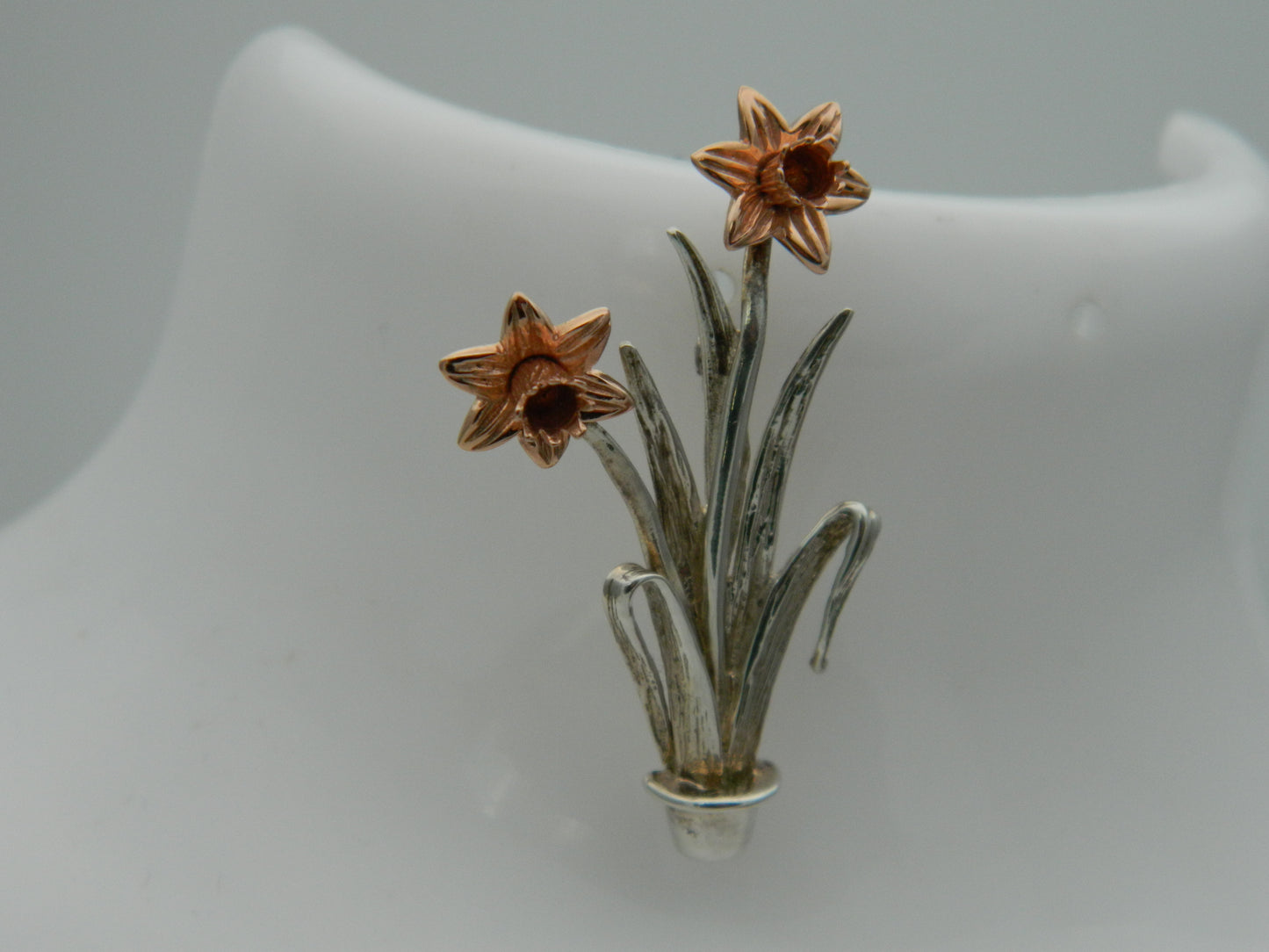 Clogau Sterling Silver & 9ct Rose Gold Double Daffodil Brooch (Pre-Loved)