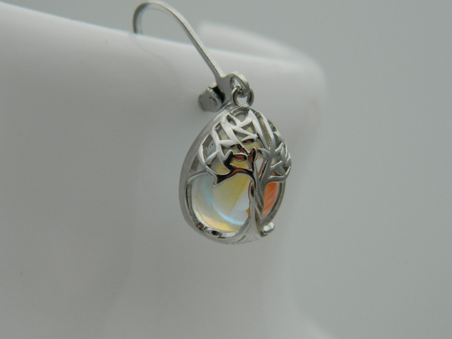 Sterling Silver Tree of Life Moonstone Teardrop Drop Earrings