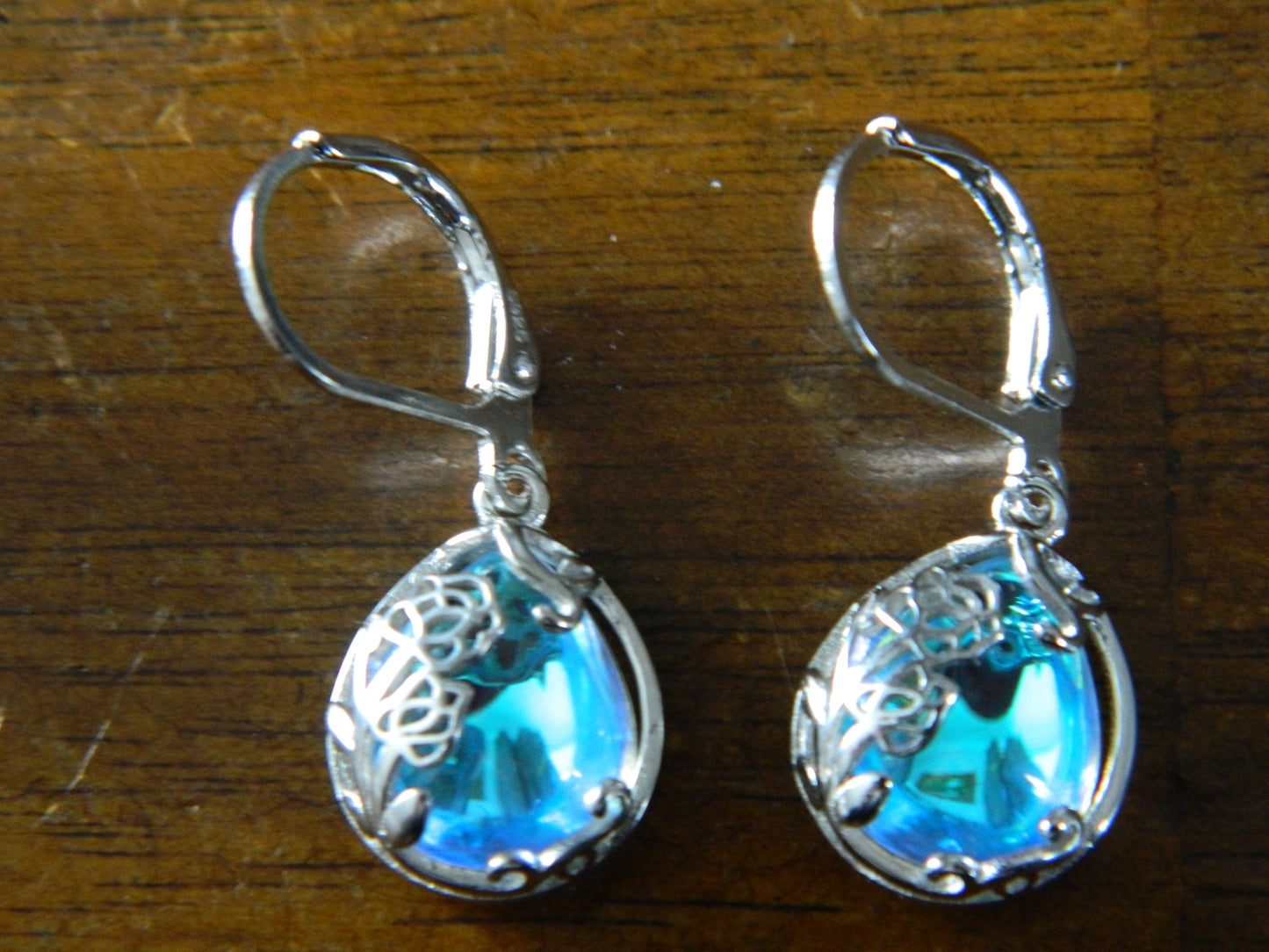 Sterling Silver Moonstone Rose Teardrop Drop Earrings