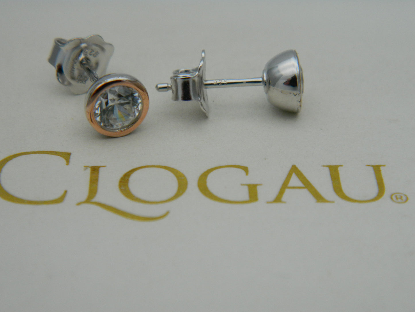 Clogau Sterling Silver & 9ct Rose Gold Zircon April Birthstone Stud Earrings