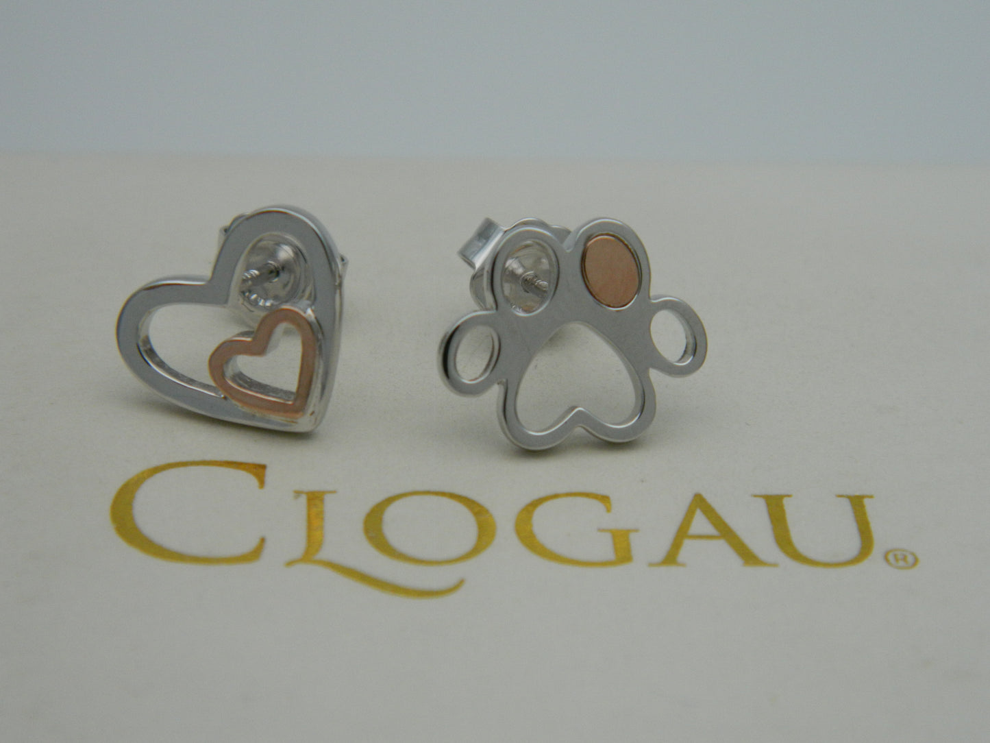 Clogau Sterling Silver & 9ct Rose Gold Paw Prints On My Heart Stud Earrings