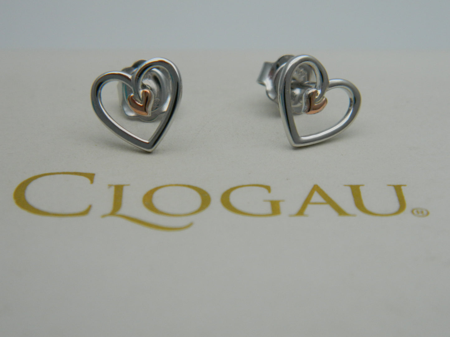 Clogau Sterling Silver & 9ct Rose Gold Tree of Life Heart Stud Earrings
