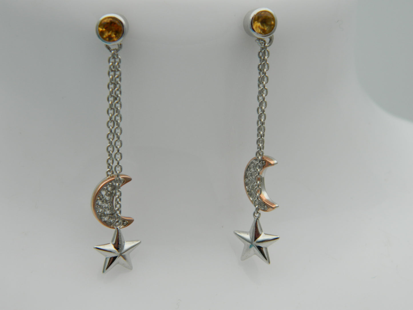 Clogau Sterling Silver & 9ct Rose Gold 'Out Of This World' Citrine Drop Earrings