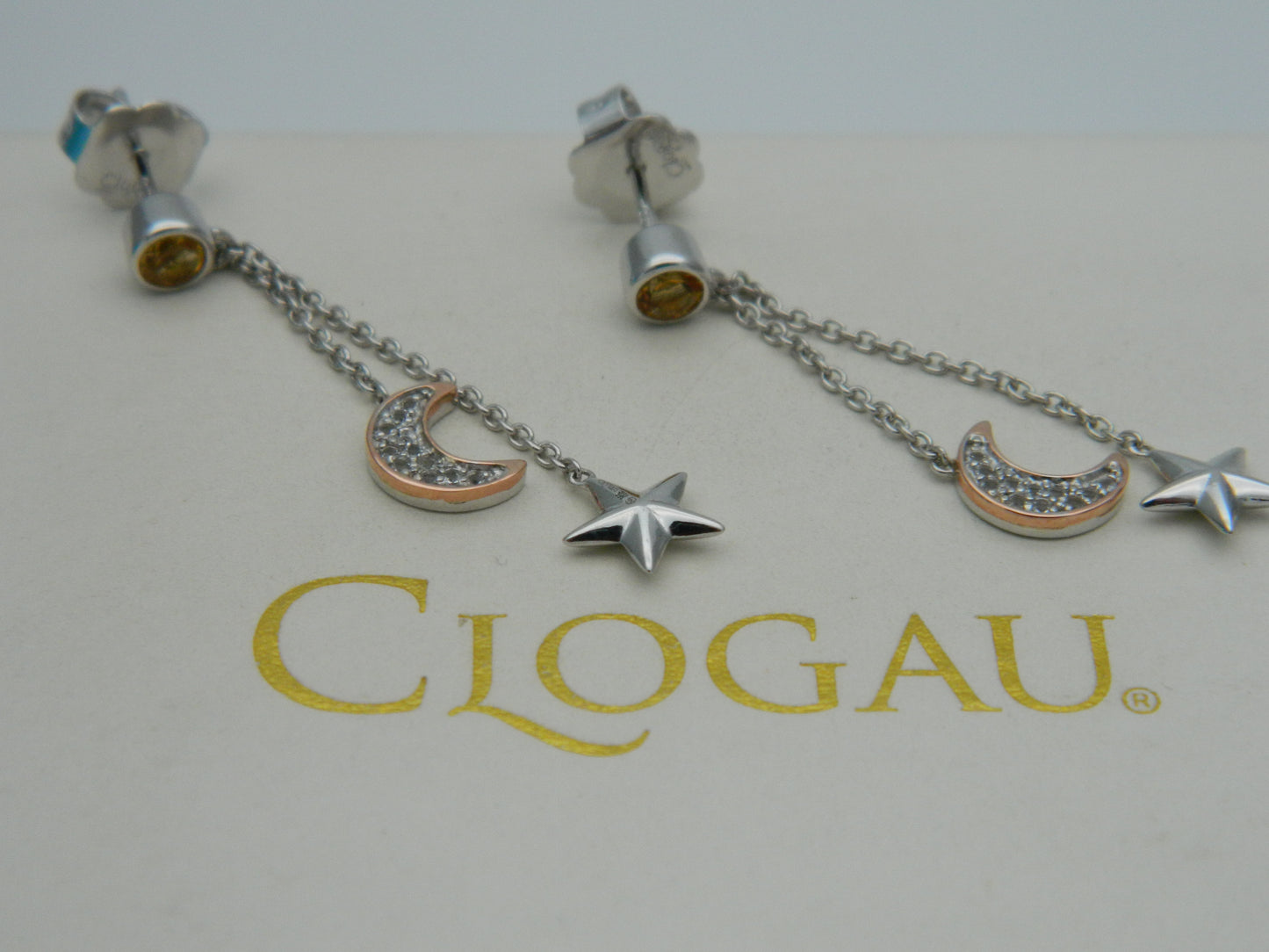 Clogau Sterling Silver & 9ct Rose Gold 'Out Of This World' Citrine Drop Earrings