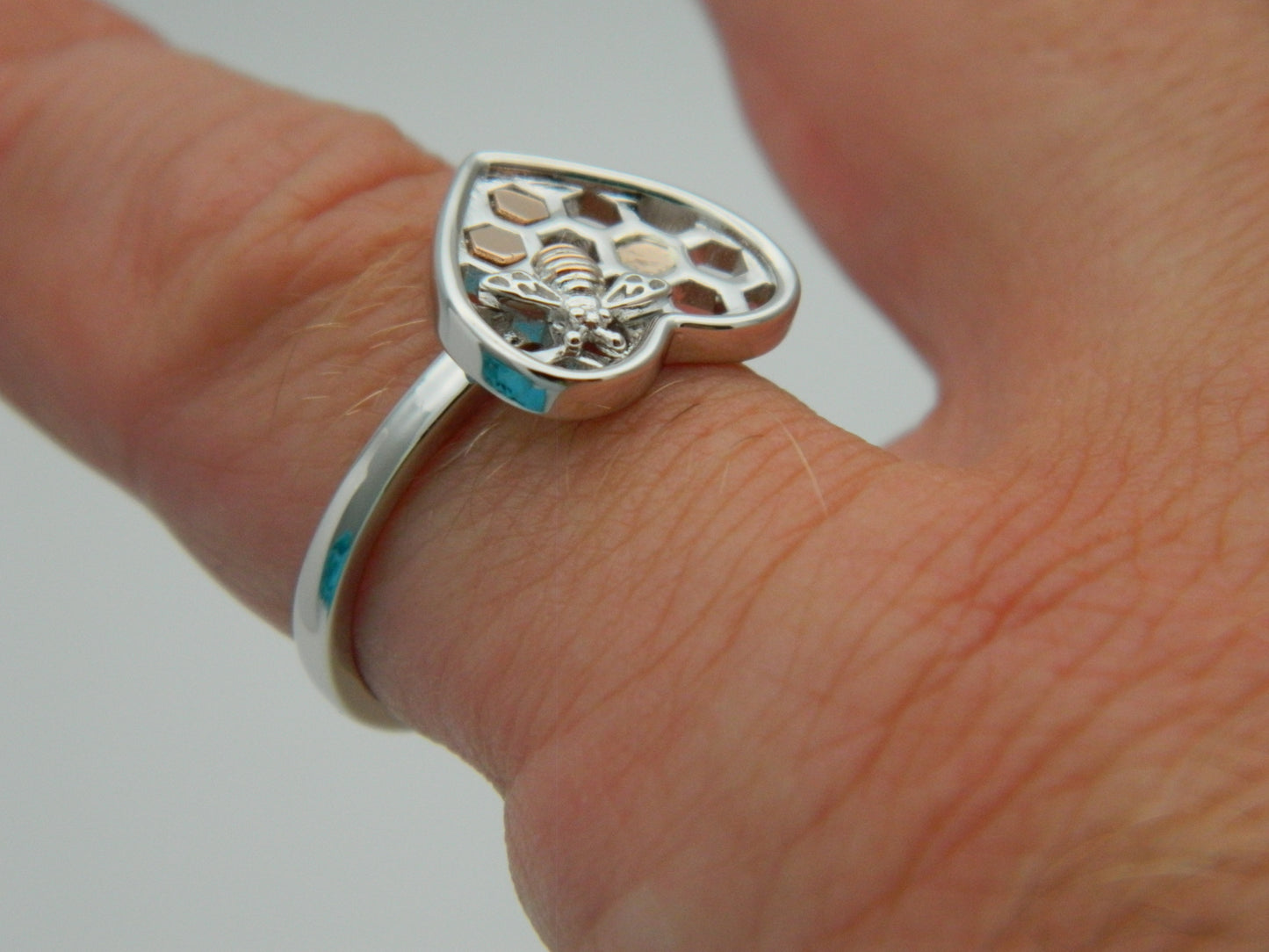 Clogau Sterling Silver & 9ct Rose Gold Honey Bee Honeycomb Heart Ring size N or P