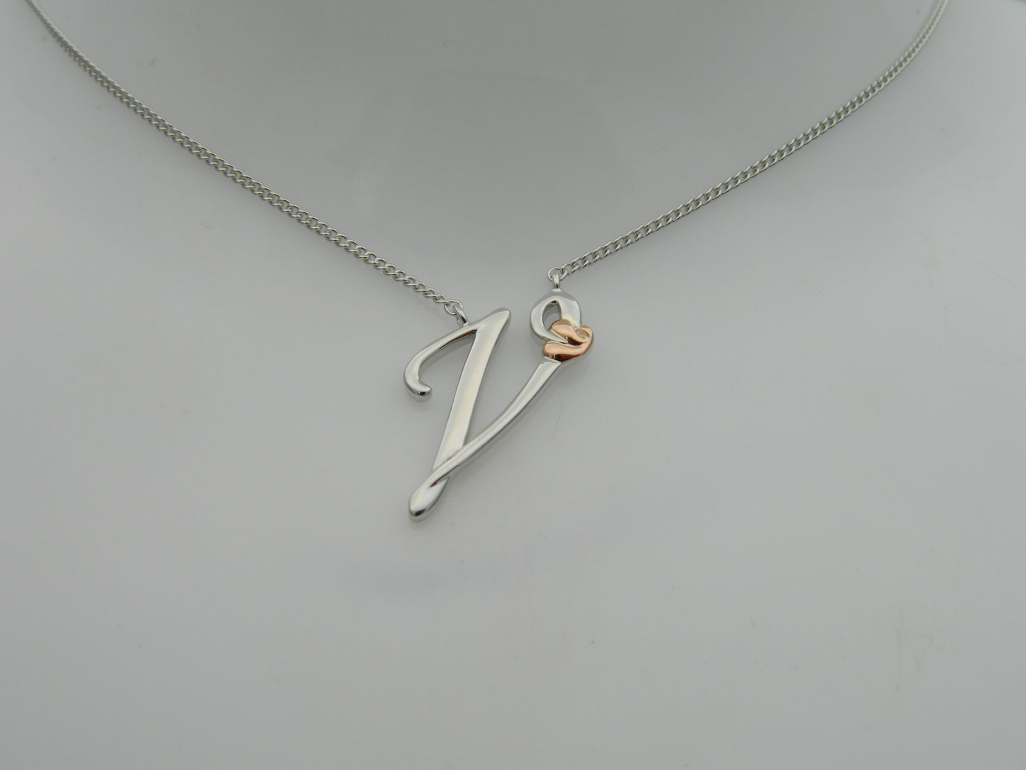 Clogau Sterling Silver & 9ct Rose Gold Tree of Life Letter V Necklace RRP £179.00