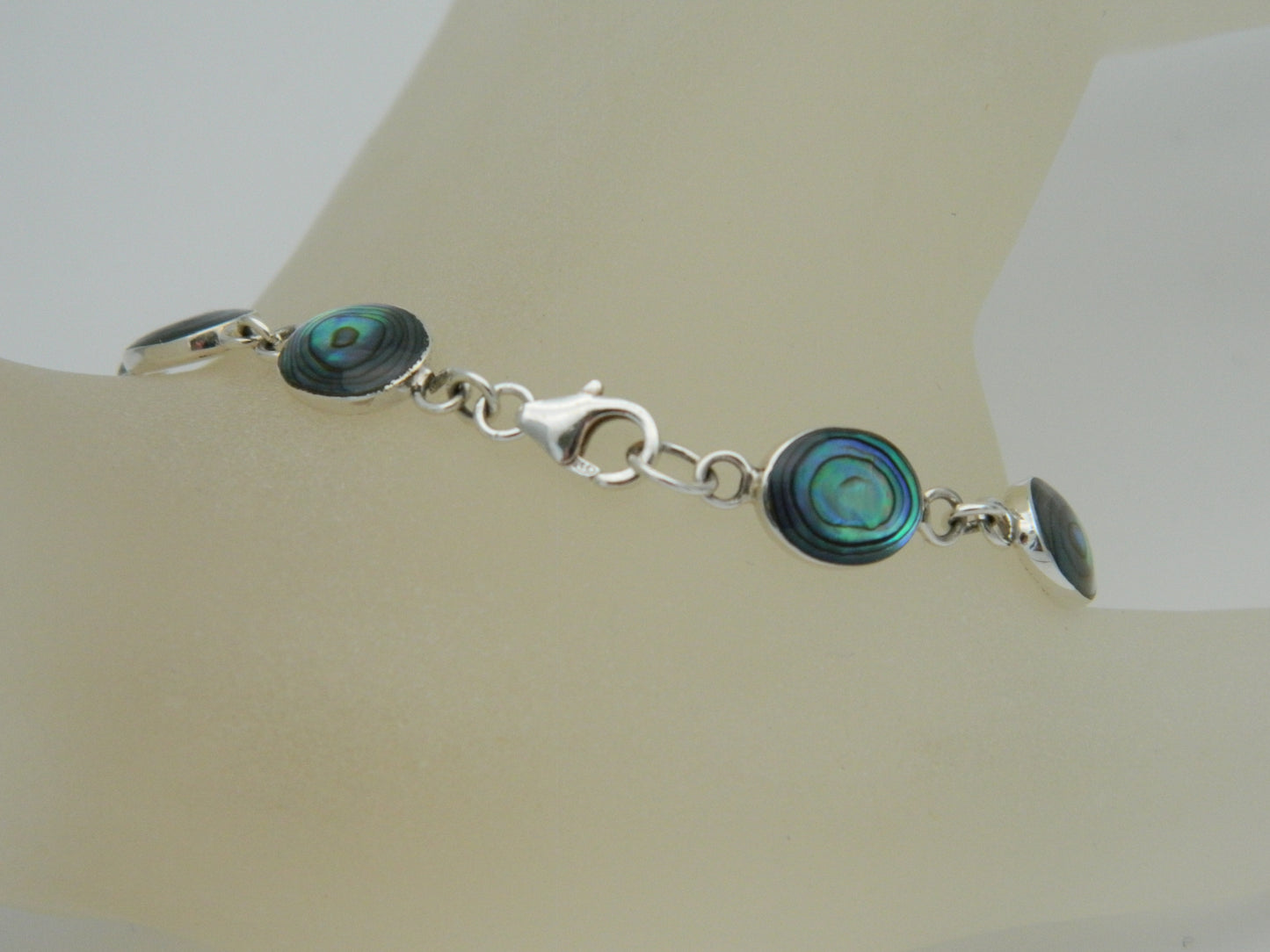 Sterling Silver Abolone Oval Cabochon Link Bracelet 19cm