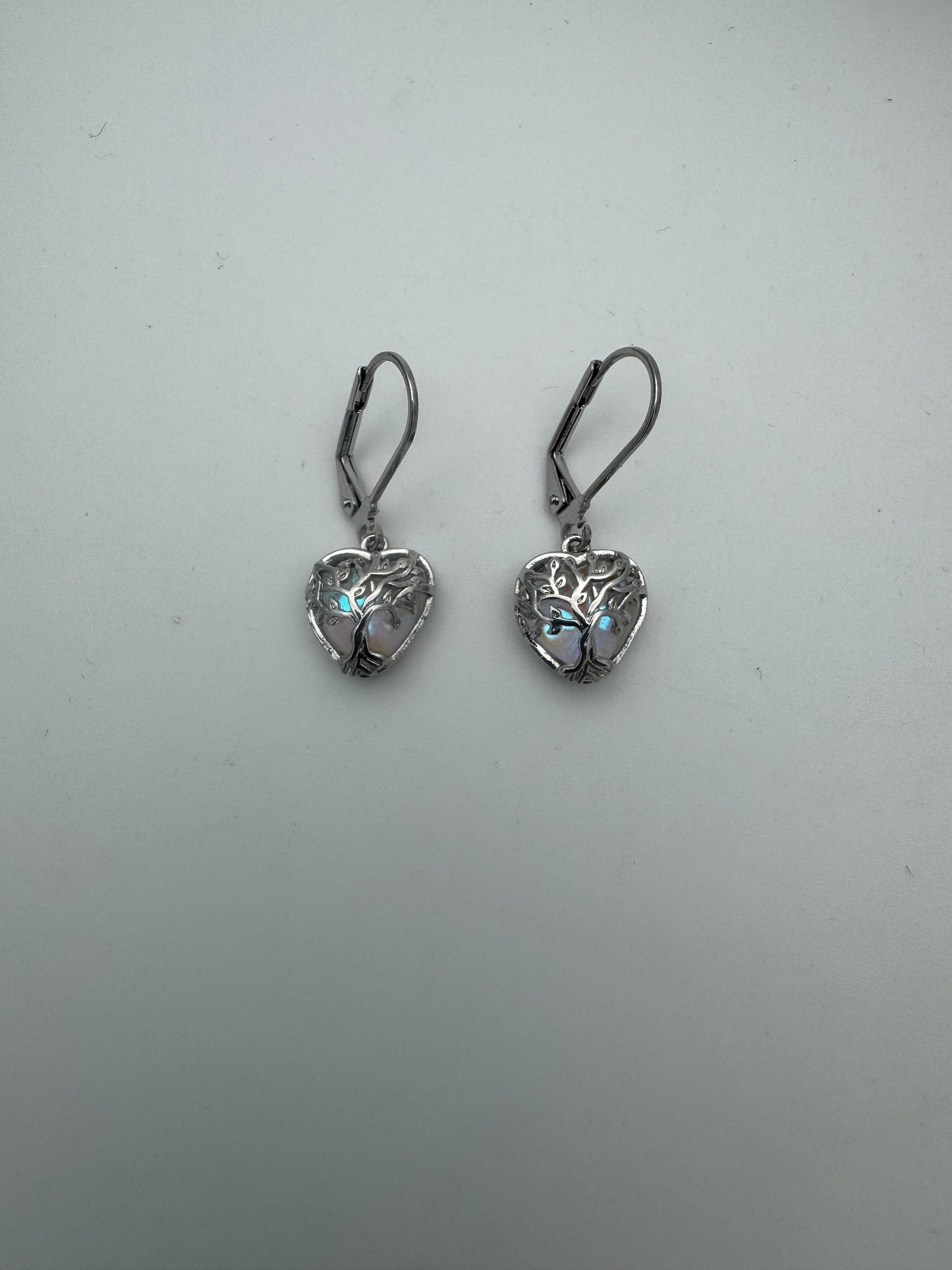 Sterling Silver Tree of Life Moonstone Heart Drop Earrings