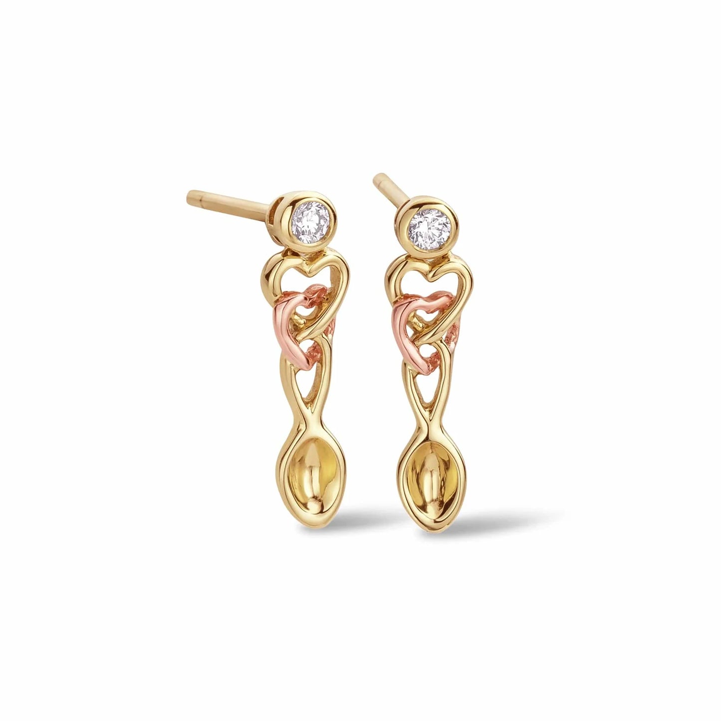 Clogau 9ct Yellow & Rose Gold Lovespoons Diamond Drop Earrings RRP £410.00