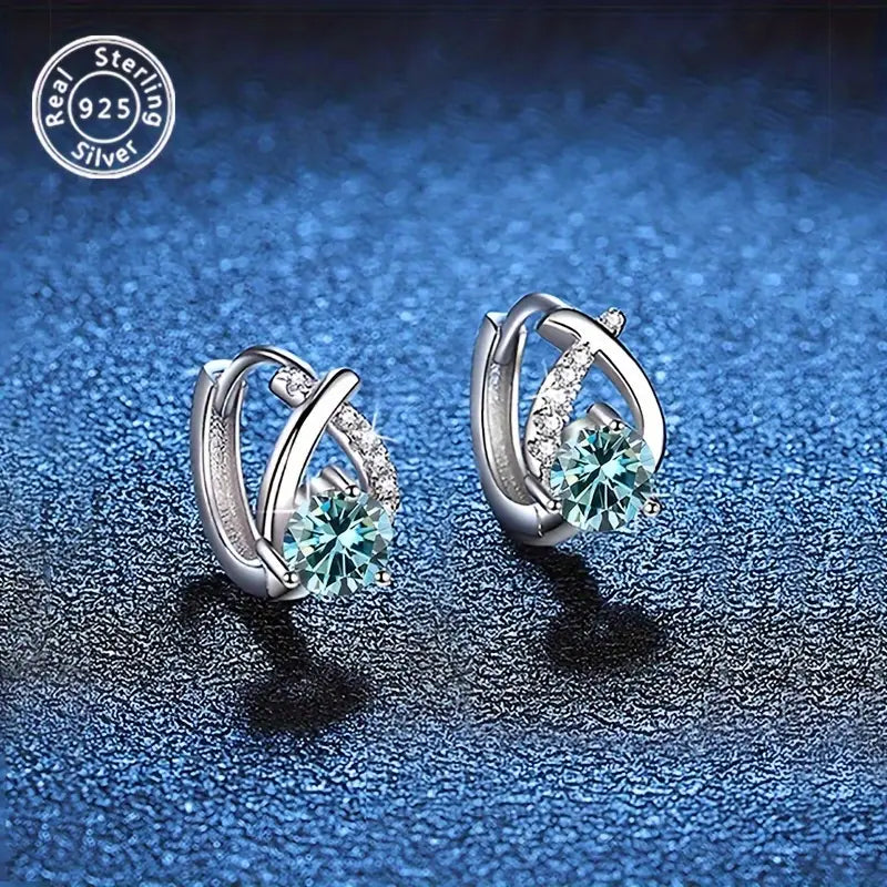 Sterling Silver 0.5ct Blue Moissanite Small Hoop Earrings
