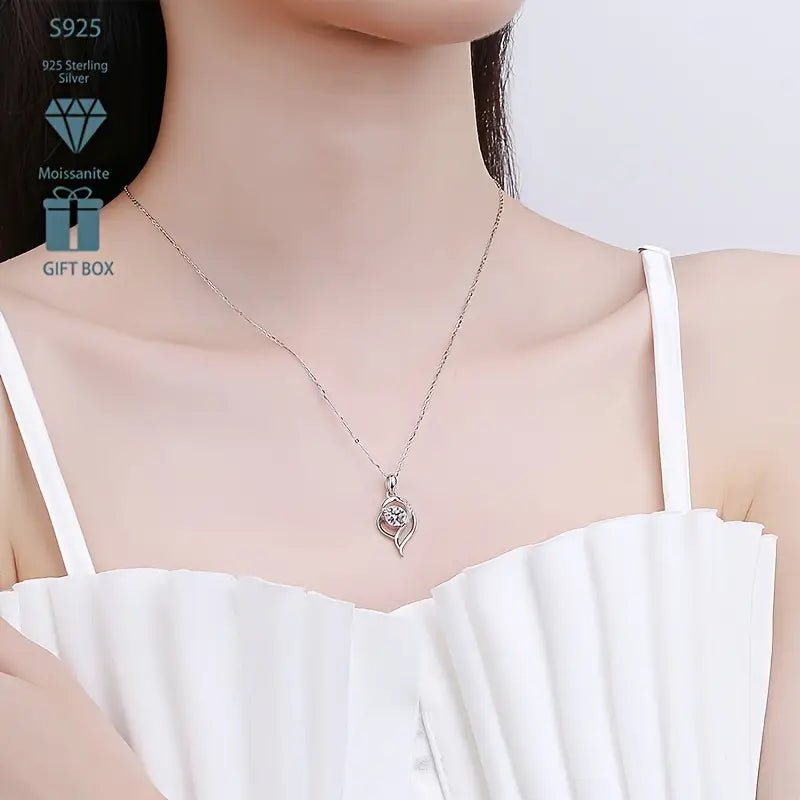 Sterling Silver White Moissanite Heart Pendant, Chain & Drop Earrings