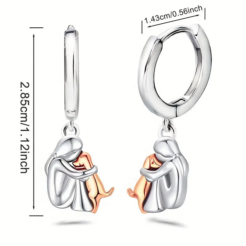 Sterling Silver Two Tone (Yellow) Cuddling Dog Drop Earrings