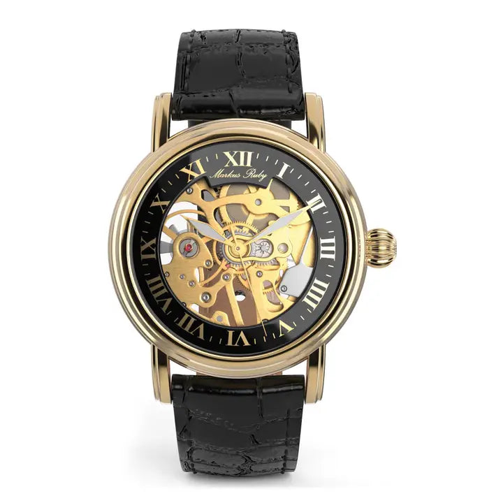 Markus Ruby Mechanical Gold Edition Men's Skeleton Wrist Watch