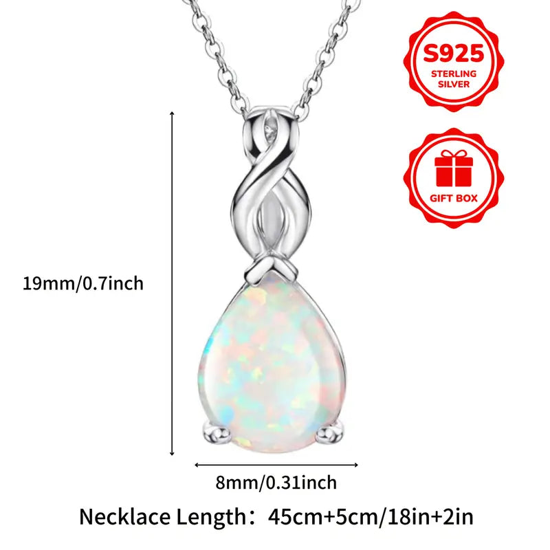 Sterling Silver White Opal Teardrop Pendant & Chain