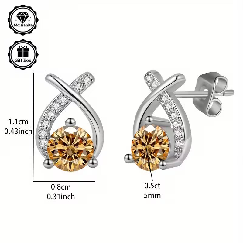Sterling Silver 0.5ct Yellow Moissanite Bow Stud Earrings