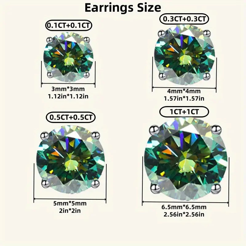 Sterling Silver 1ct Blue/Green Moissanite Stud Earrings