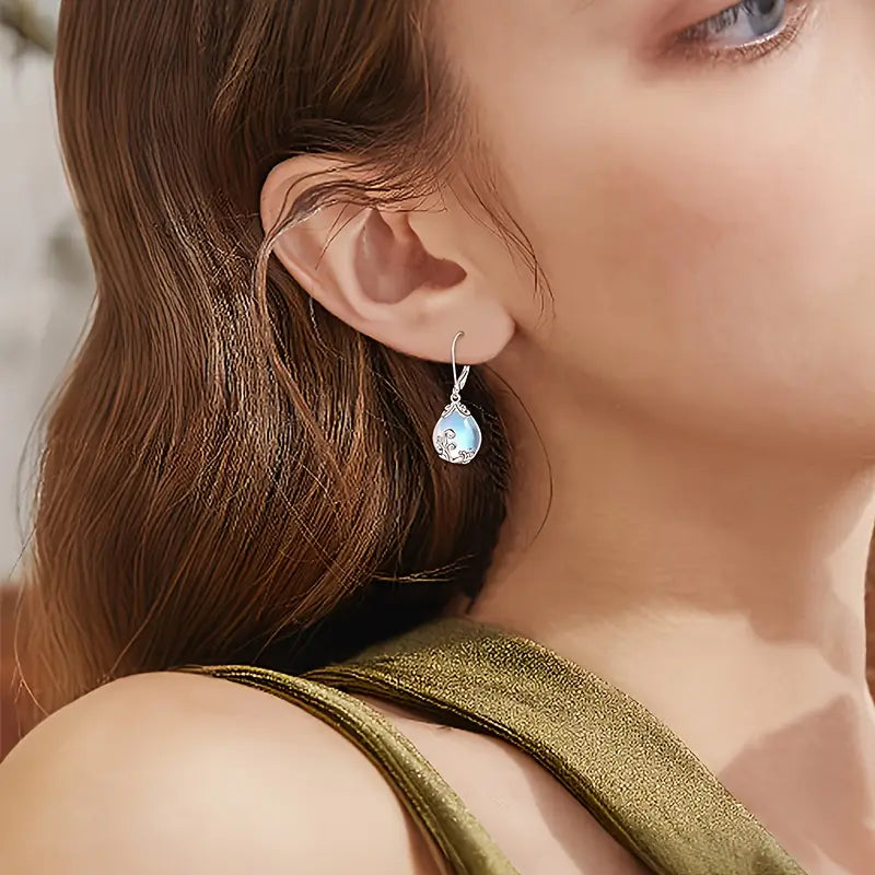 Sterling Silver Filigree Moonstone Teardrop Drop Earrings