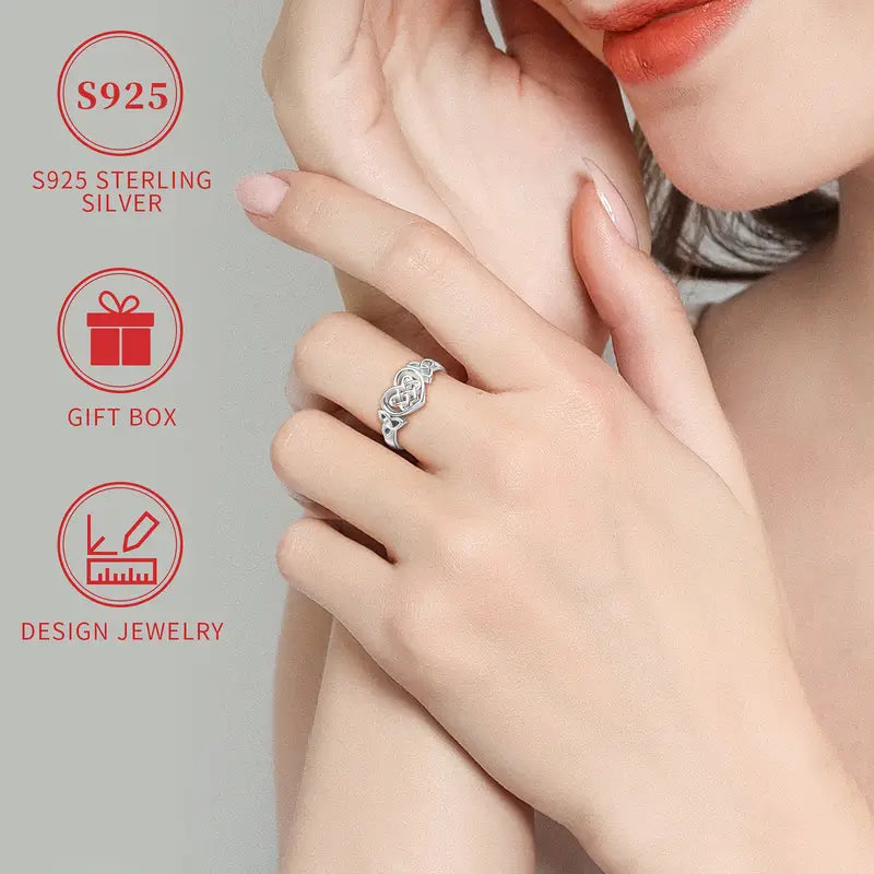Sterling Silver Celtic Trinity Knot Heart Ring size L 1/2, N 1/2, S or T 1/2