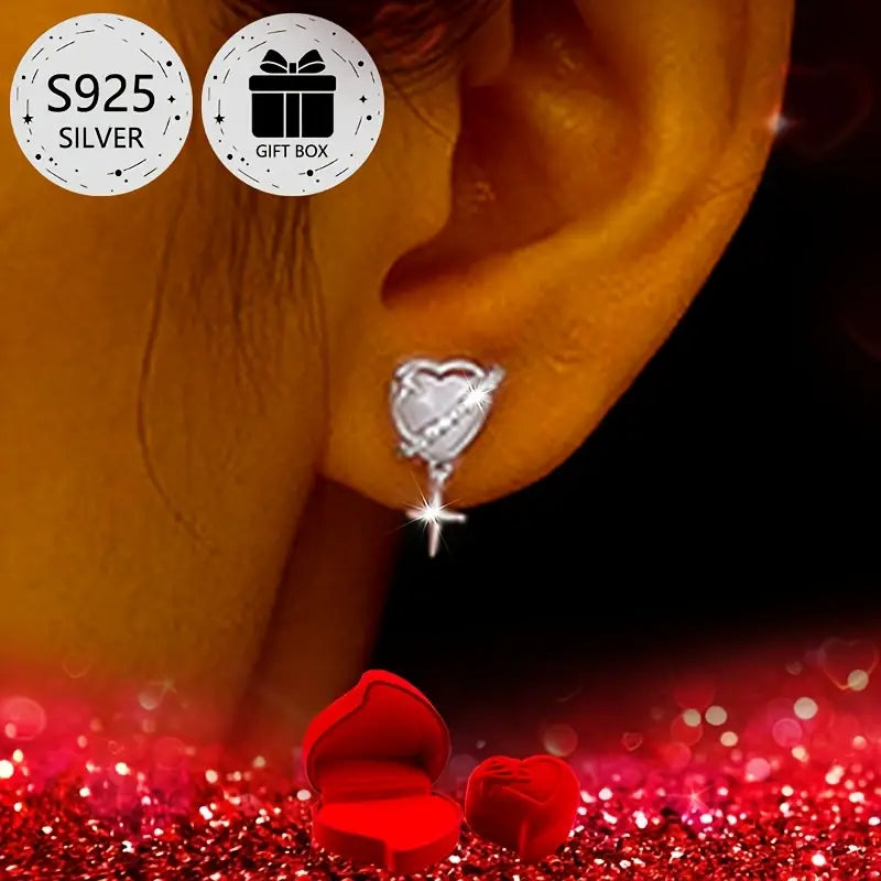 Sterling Silver Heart Star Cubic Zirconia Stud Earrings