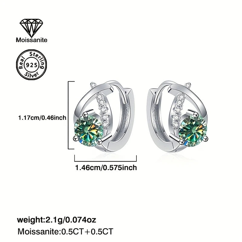Sterling Silver 0.5ct Blue/Green Moissanite Small Hoop Bow Earrings