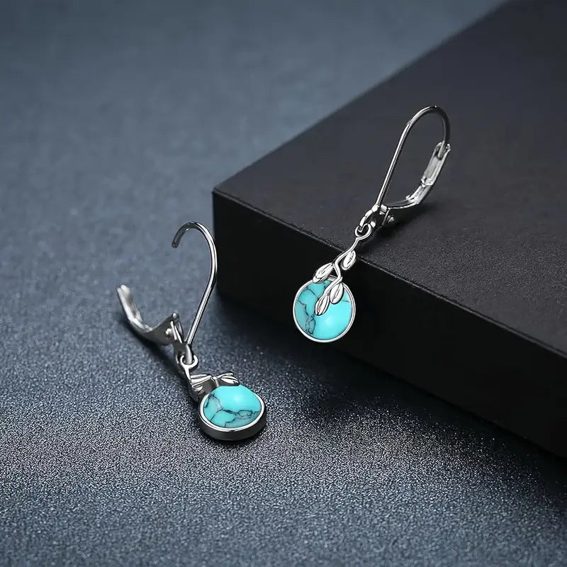 Sterling Silver Vine Leaf Turquoise Drop Earrings