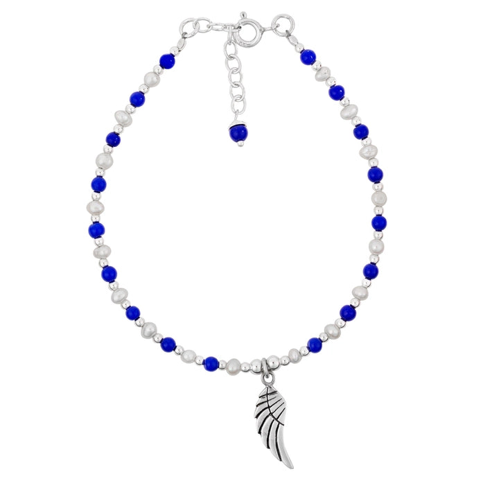 Sterling Silver, Lapis Lazuli & Pearl Angel Wing Bead Bracelet