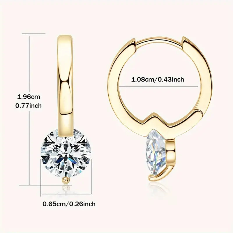 Sterling Silver Yellow Gold Plated 1ct White Moissanite Hoop Earrings