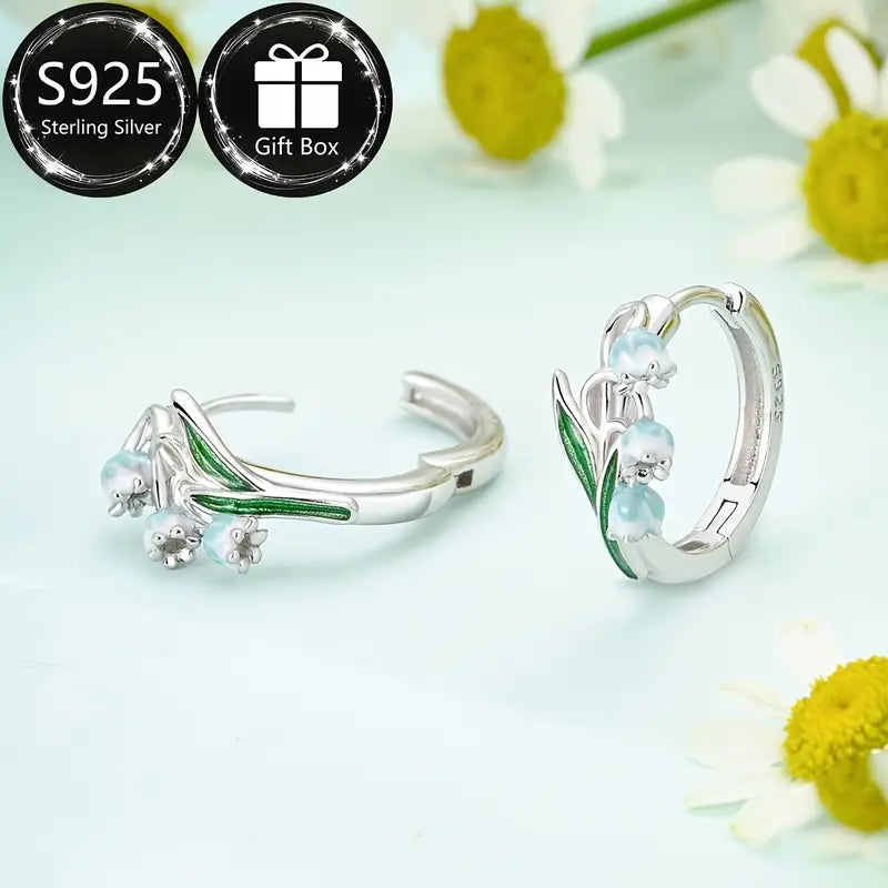 Sterling Silver Bell Flower Hoop Earrings