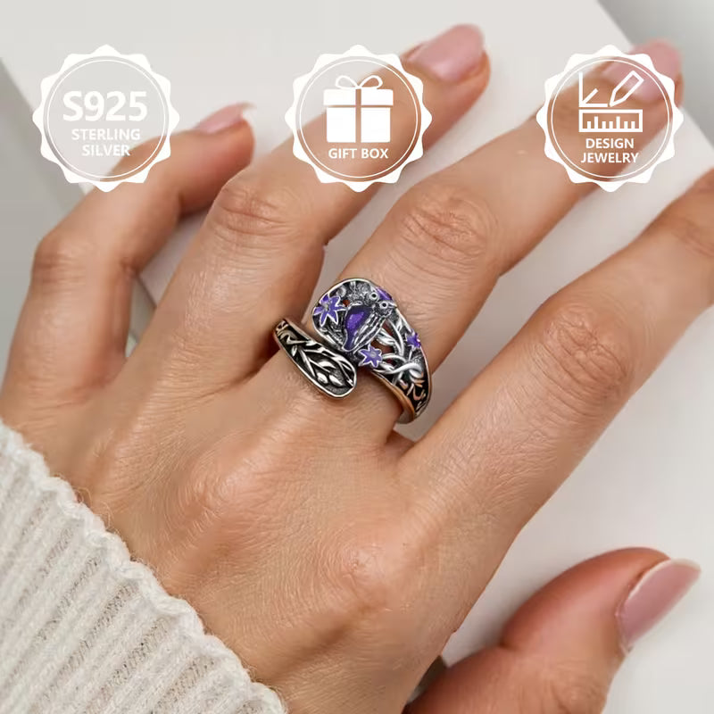 Sterling Silver Owl Ring Adjustable P-T