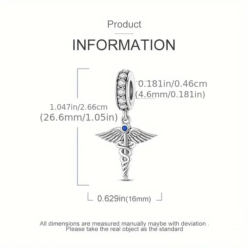 Sterling Silver Angel Wings, Sword & Serpent Cubic Zirconia Bead Charm