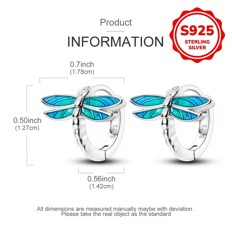 Sterling Silver Dragonfly Enamel Small Hoop Earrings