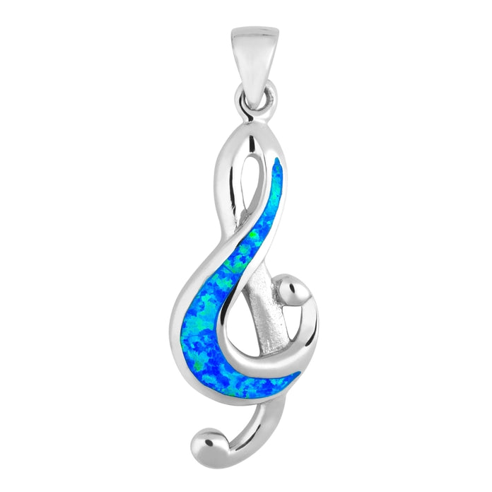 Sterling Silver Blue Opal Treble Clef Pendant & Chain