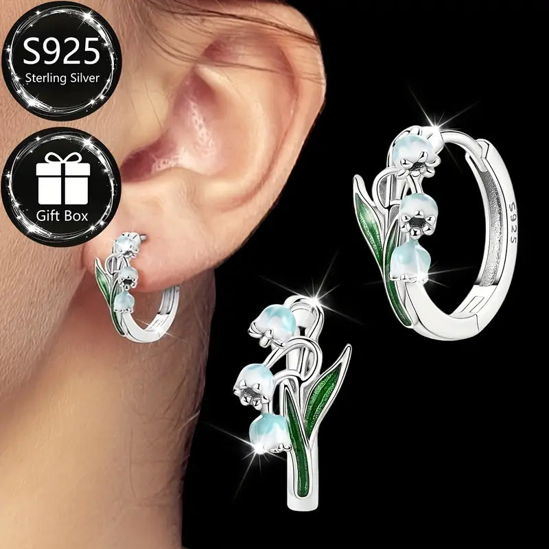 Sterling Silver Bell Flower Hoop Earrings