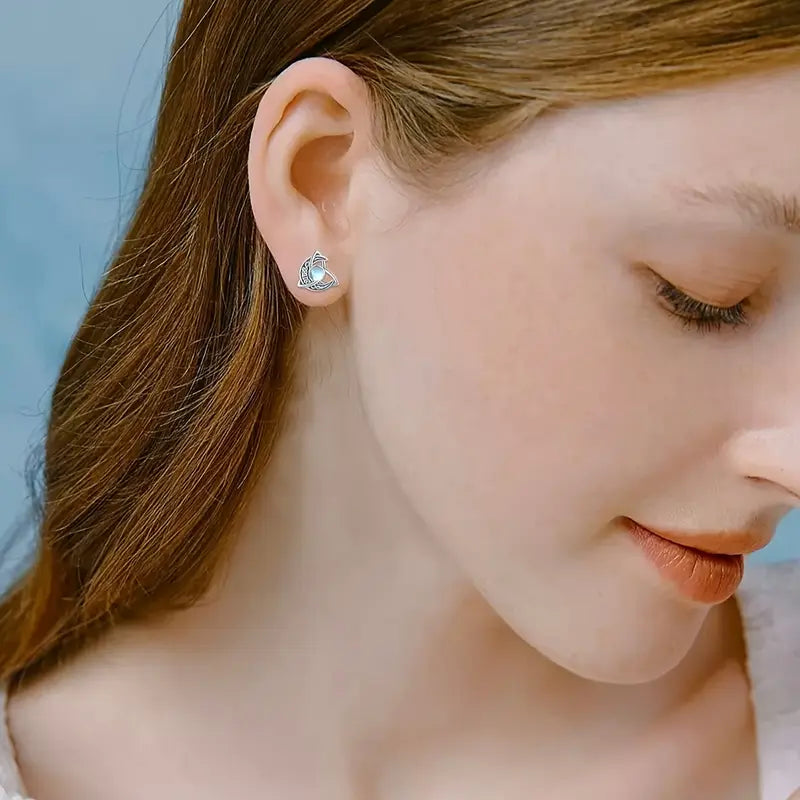 Slerling Silver Small Celtic Knot Crescent Moon Moonstone Stud Earrings