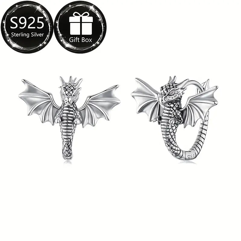 Sterling Silver Dragon Hoop Earrings